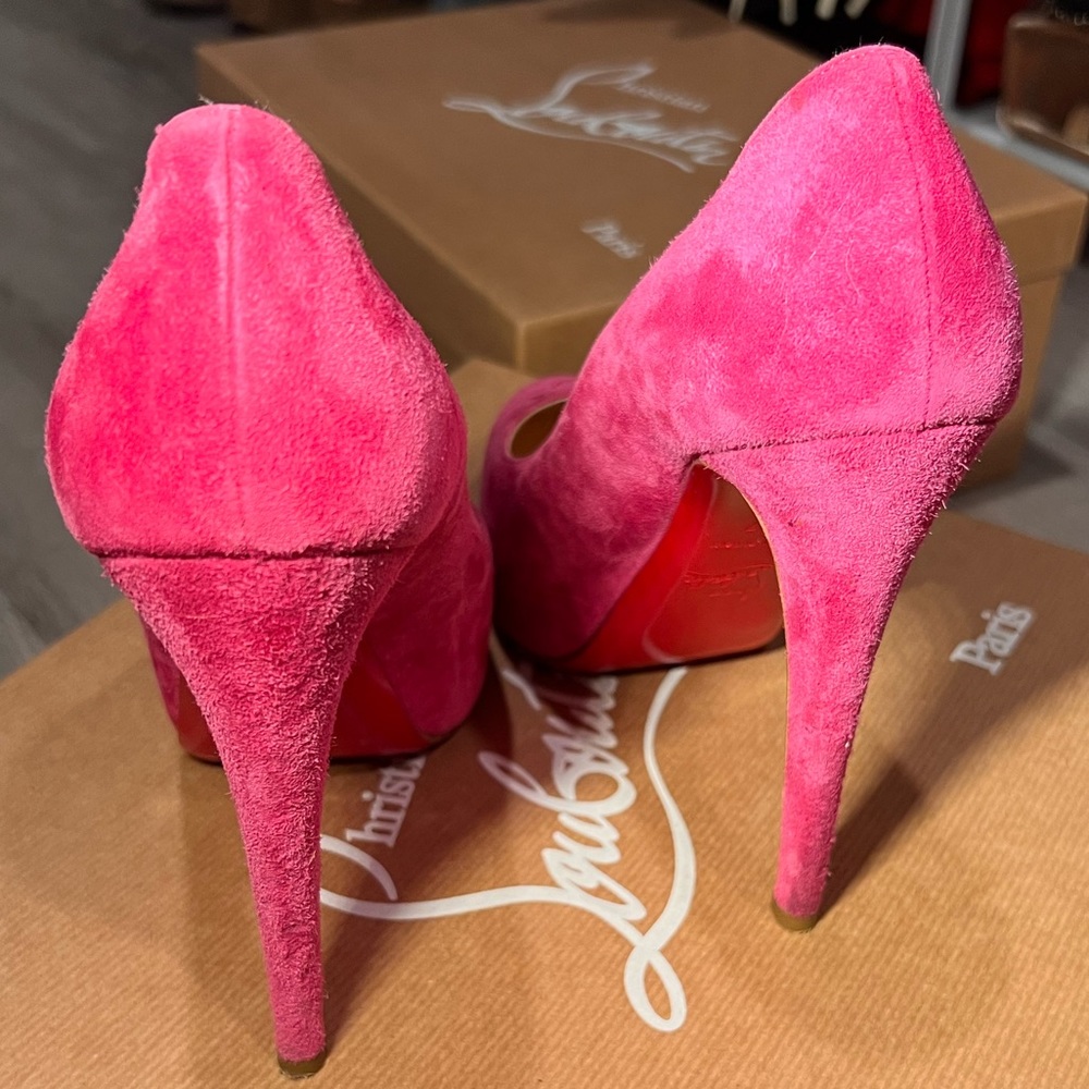 100% Authentic Christian Louboutin Suede Pink Heels sz 37 - Picture 2 of 6
